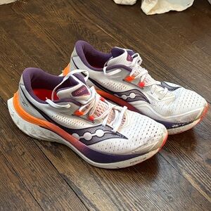 Saucony Endorphin 4 - Women's Athletic Shoes - White, Purple, and Orange